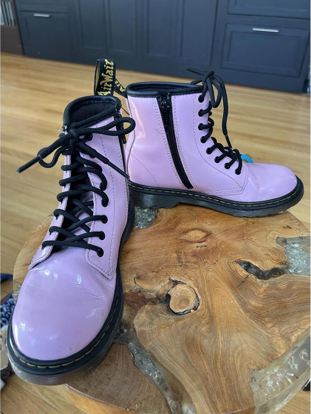 Dr. Martens kids’ Pink Patent Leather Lace-Up Boots with Side Zipper US SIZE 3